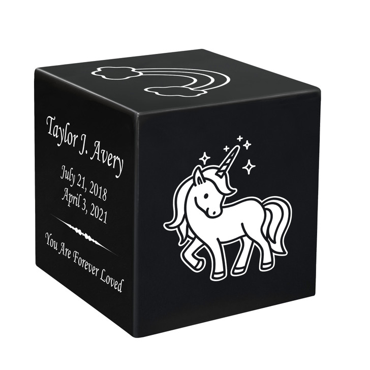 Unicorn Baby Infant Child Stonewood Cube Cremation Urn