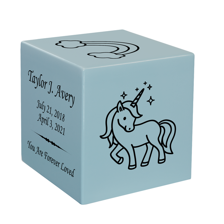 Unicorn Baby Infant Child Stonewood Cube Cremation Urn