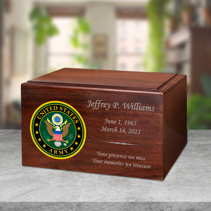 Army Color Emblem Winston Wood Cremation Urn