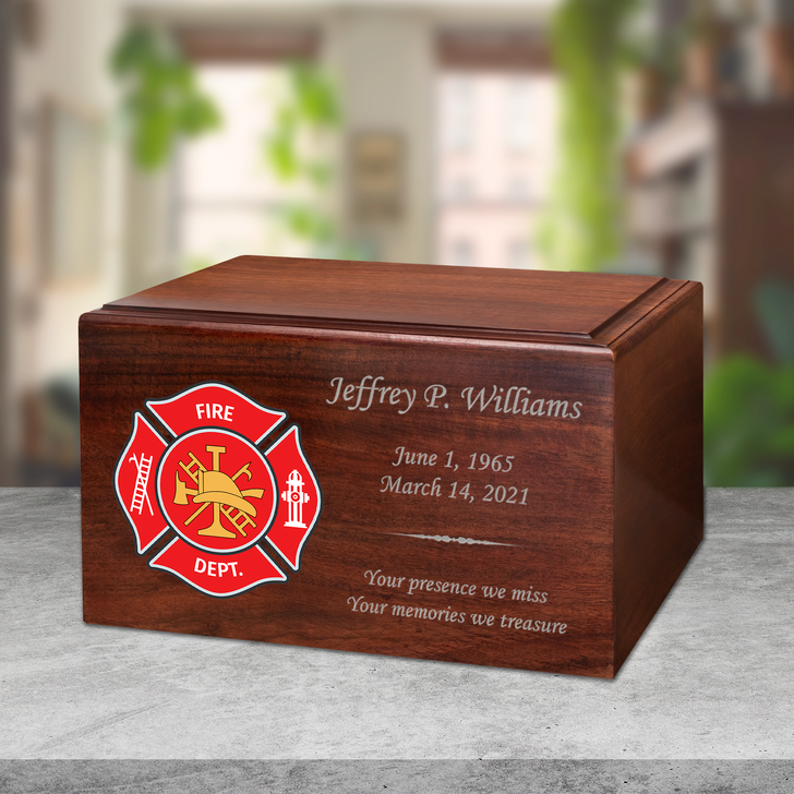 Firefighter Color Emblem Winston Wood Cremation Urn