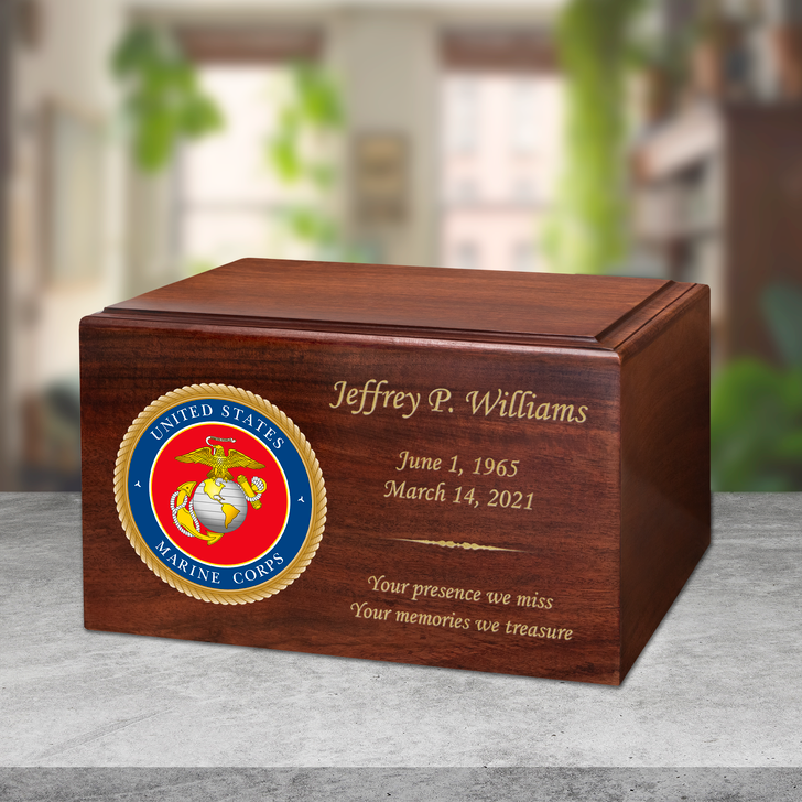 Marine Corps Color Emblem Winston Wood Cremation Urn