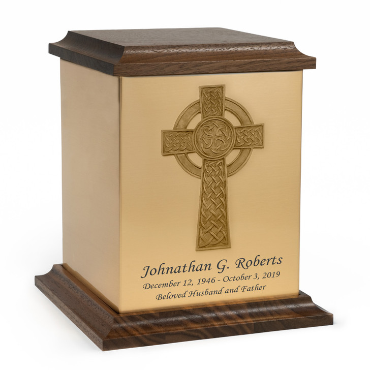 Knotted Celtic Cross Bronze and Walnut Cremation Urn