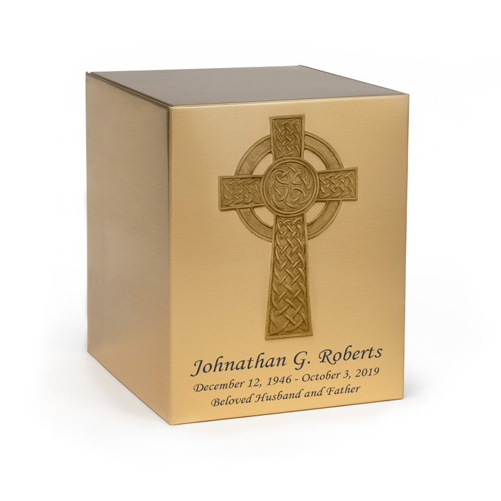 Knotted Celtic Cross Bronze Snap Top Cremation Urn
