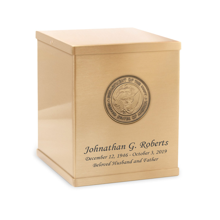 Navy Medallion Bronze Overlap Top Cremation Urn