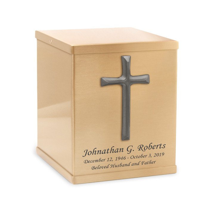 Cross Applique Bronze Overlap Top Cremation Urn