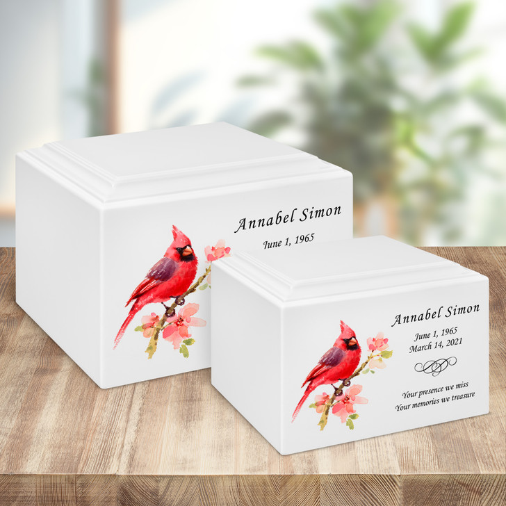 Cardinal Watercolor Stonewood Cremation Urn