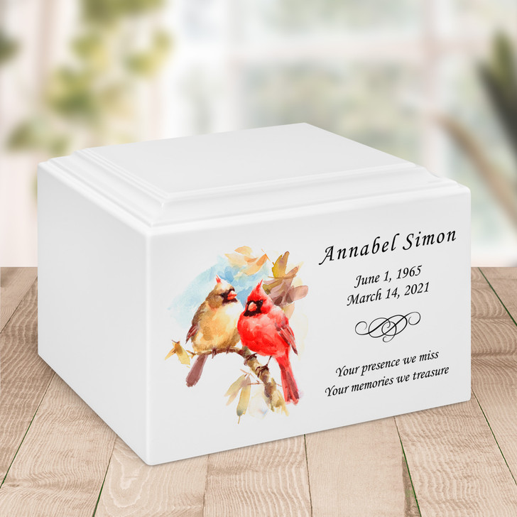Two Cardinals Watercolor Stonewood Cremation Urn