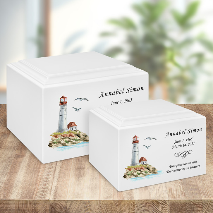 Lighthouse Watercolor Stonewood Cremation Urn