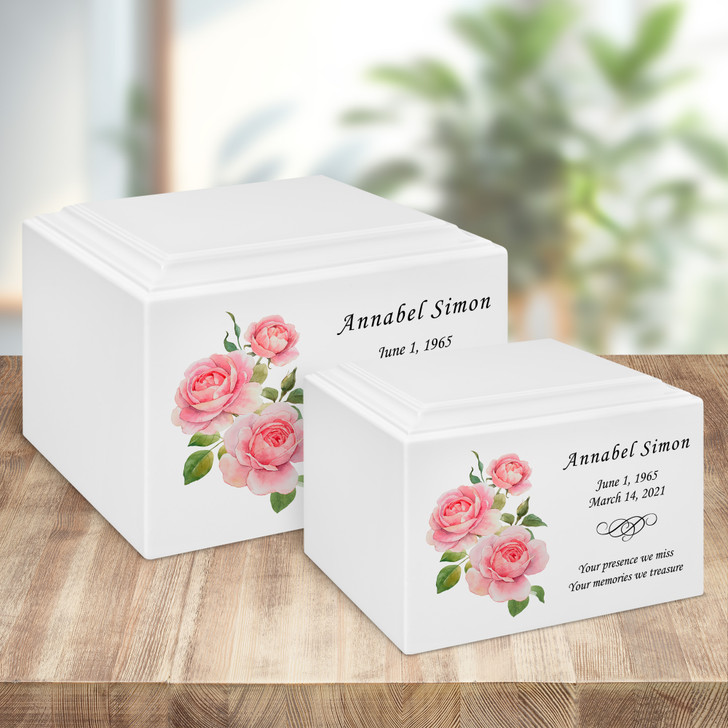 Pink Roses Watercolor Stonewood Cremation Urn
