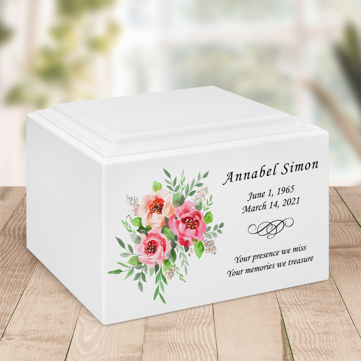 Bouquet Watercolor Stonewood Cremation Urn