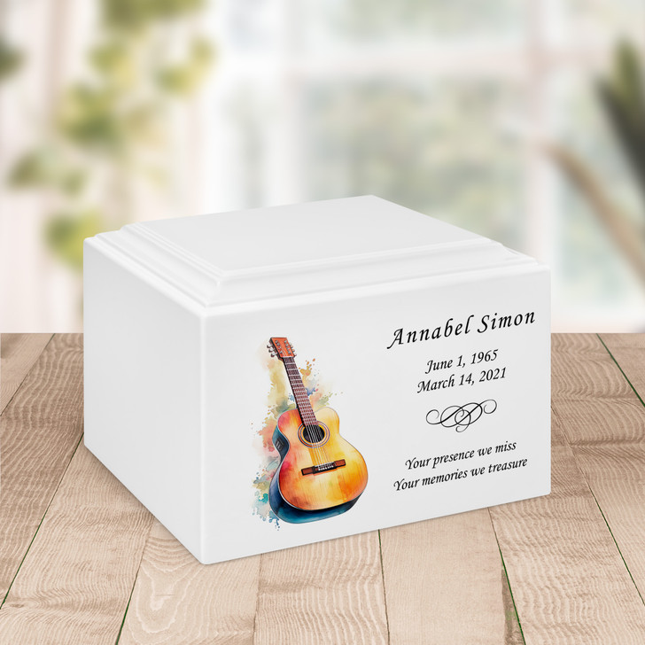 Guitar Watercolor Stonewood Cremation Urn