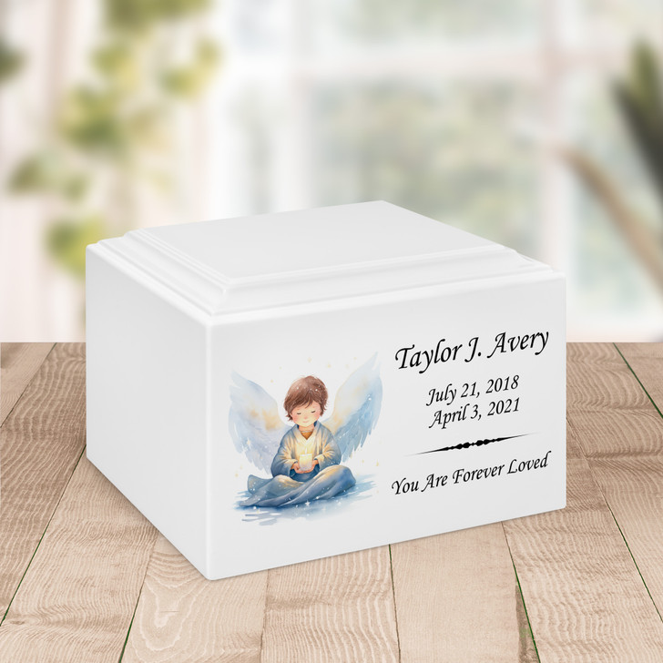 Angel Boy Baby Infant Child Watercolor Stonewood Cremation Urn