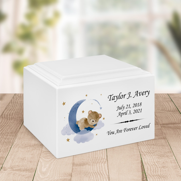 Teddy Bear Moon Baby Infant Child Watercolor Stonewood Cremation Urn