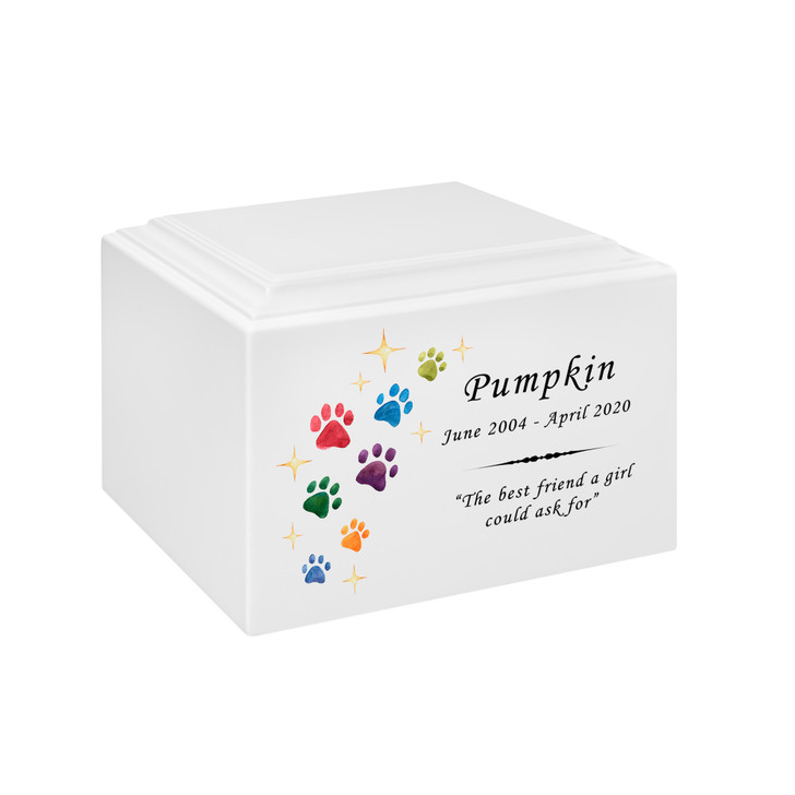 Rainbow Sparkle Paws Watercolor Pet Stonewood Cremation Urn