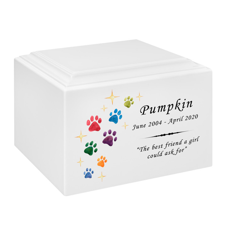 Rainbow Sparkle Paws Watercolor Pet Stonewood Cremation Urn