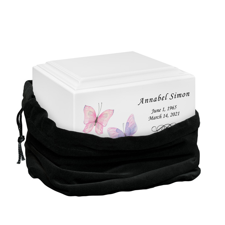 Two Butterflies Watercolor Stonewood Cremation Urn