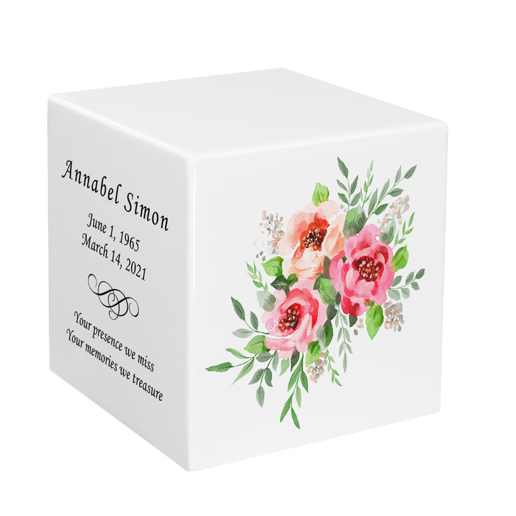 Bouquet Watercolor Keepsake Stonewood Cube Cremation Urn