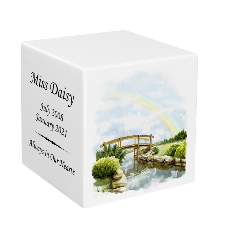 Rainbow Bridge Watercolor Pet Stonewood Cube Cremation Urn