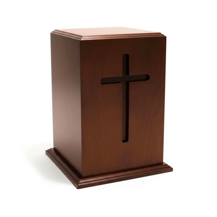 Cross Solid Walnut Wood Adult Cremation Urn - Case of 8