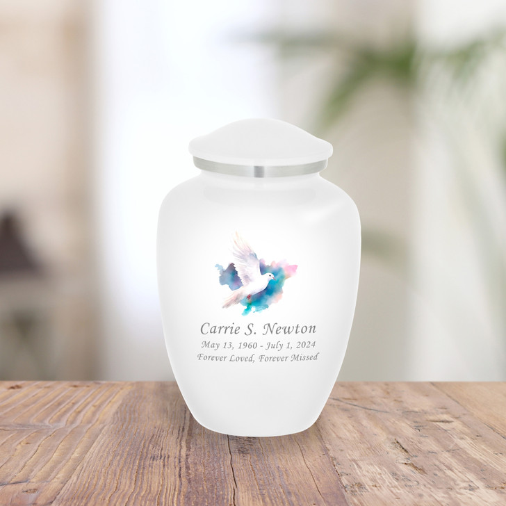 Flying Dove Watercolor Cremation Urn