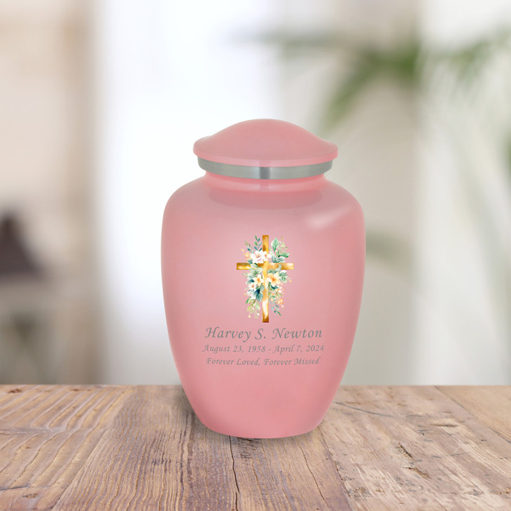 Floral Cross Watercolor Cremation Urn