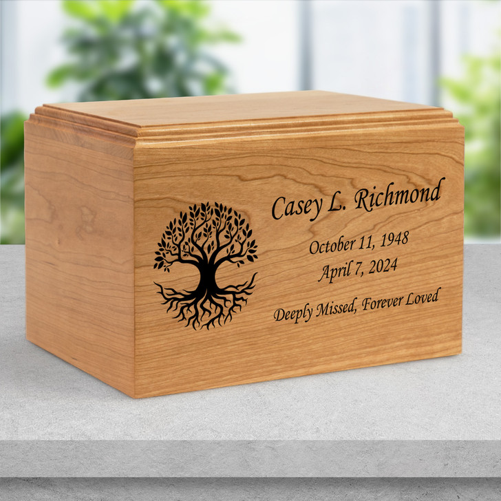 Tree of Life Craftsman Solid Cherry Wood Cremation Urn