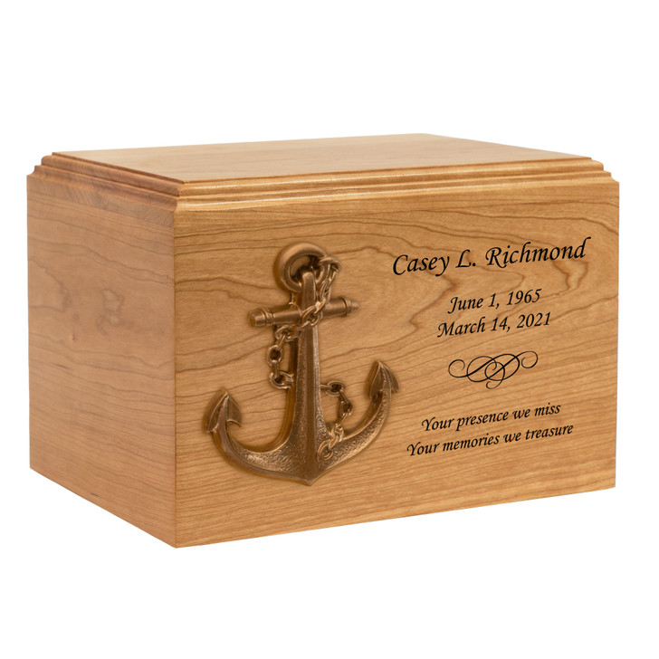 Anchor Applique Craftsman Solid Cherry Wood Cremation Urn