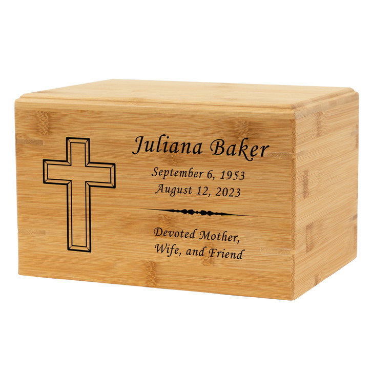 Mitered Cross Renewable Bamboo Wood Cremation Urn