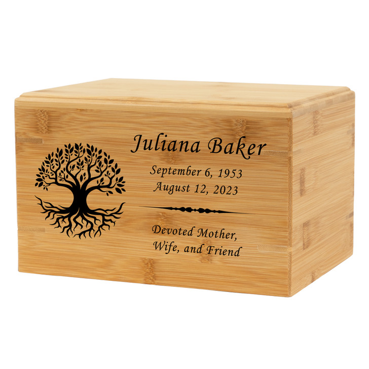 Tree of Life Renewable Bamboo Wood Cremation Urn