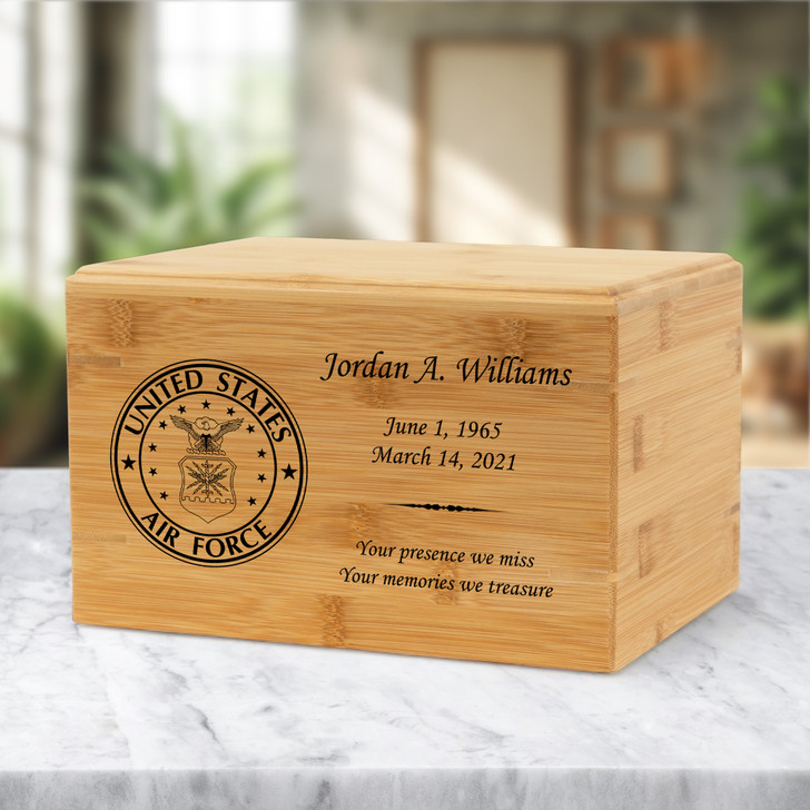 Air Force Renewable Bamboo Wood Cremation Urn