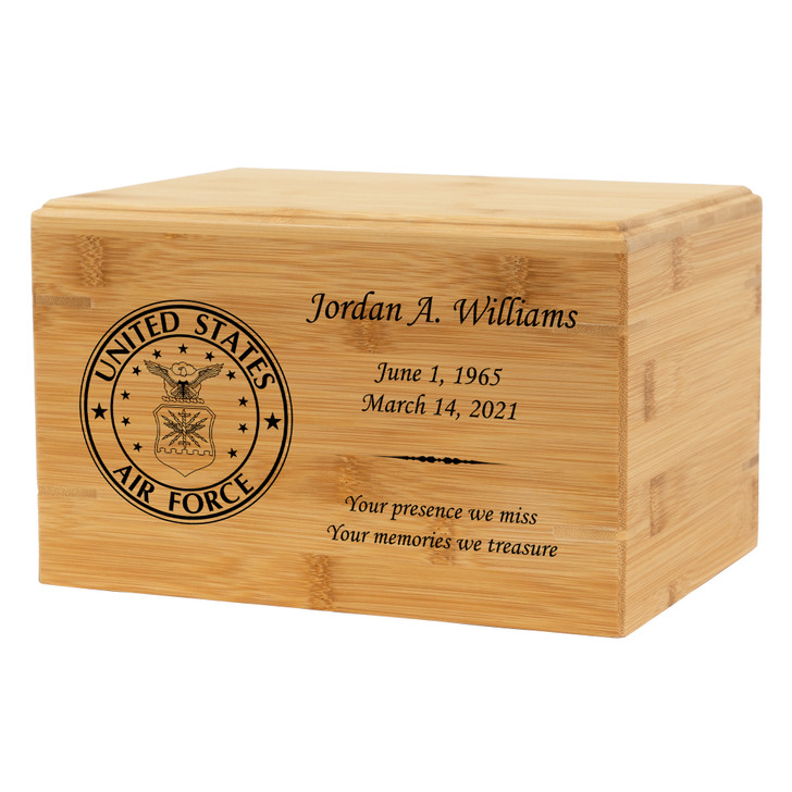 Air Force Renewable Bamboo Wood Cremation Urn