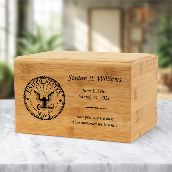 Navy Renewable Bamboo Wood Cremation Urn