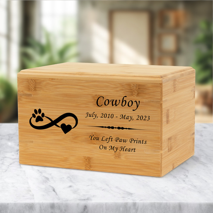 Infinity Paw Pet Renewable Bamboo Wood Cremation Urn