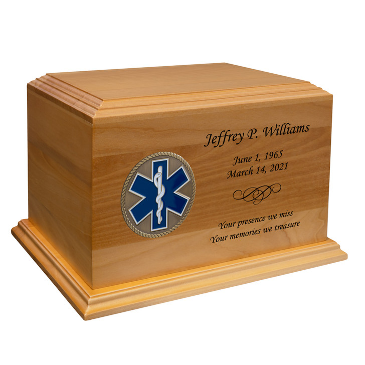 EMT Hero Medallion Diplomat Solid Cherry Wood Cremation Urn