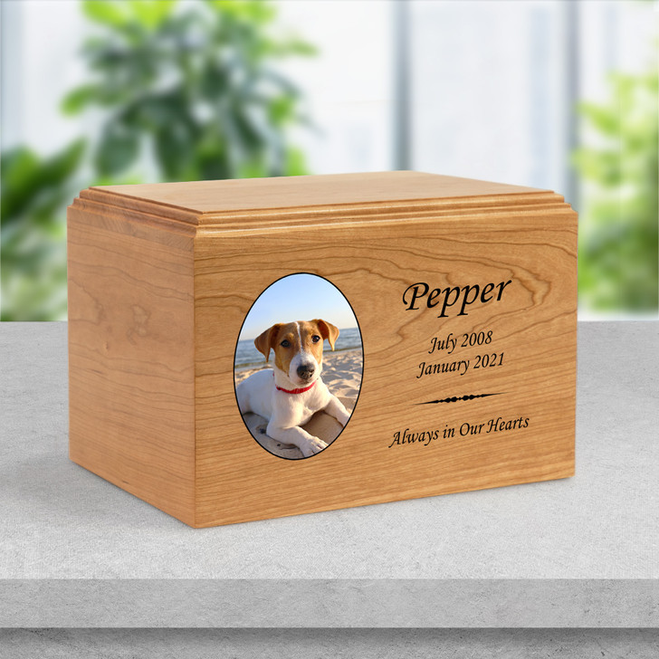 Dog Custom Photo Pet Craftsman Solid Cherry Wood Cremation Urn
