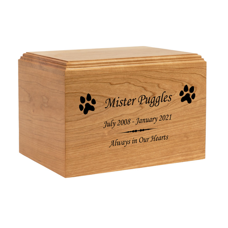 Paw Prints Pet Craftsman Solid Cherry Wood Cremation Urn