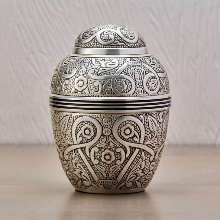 Silver Embossed Cremation Urn - Case Quantity