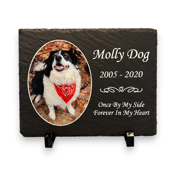 Pet Memorial Slate Color Photo Plaque with Stand