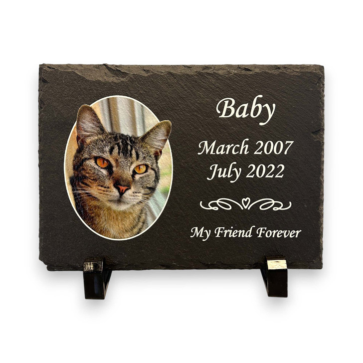 Pet Memorial Slate Color Photo Plaque with Stand