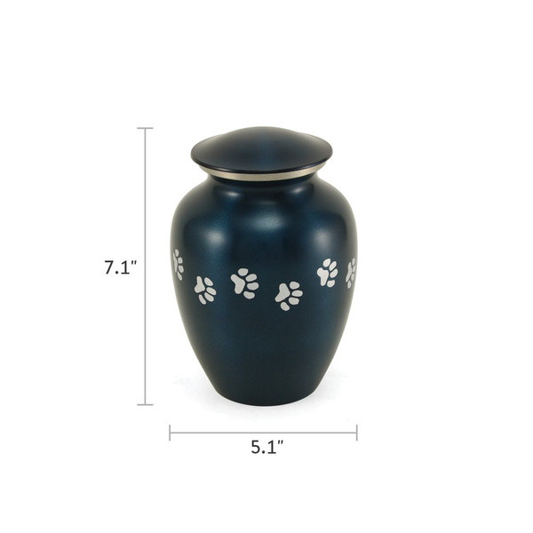 Paw Print Blue Classic Vase Style Pet Cremation Urn
