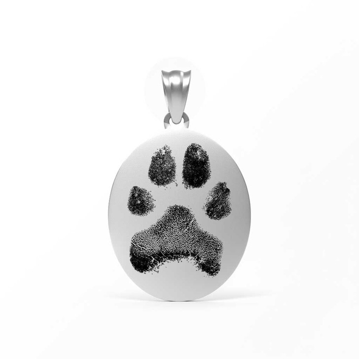 Oval Custom Paw Print / Nose Print Pet Memorial Necklace