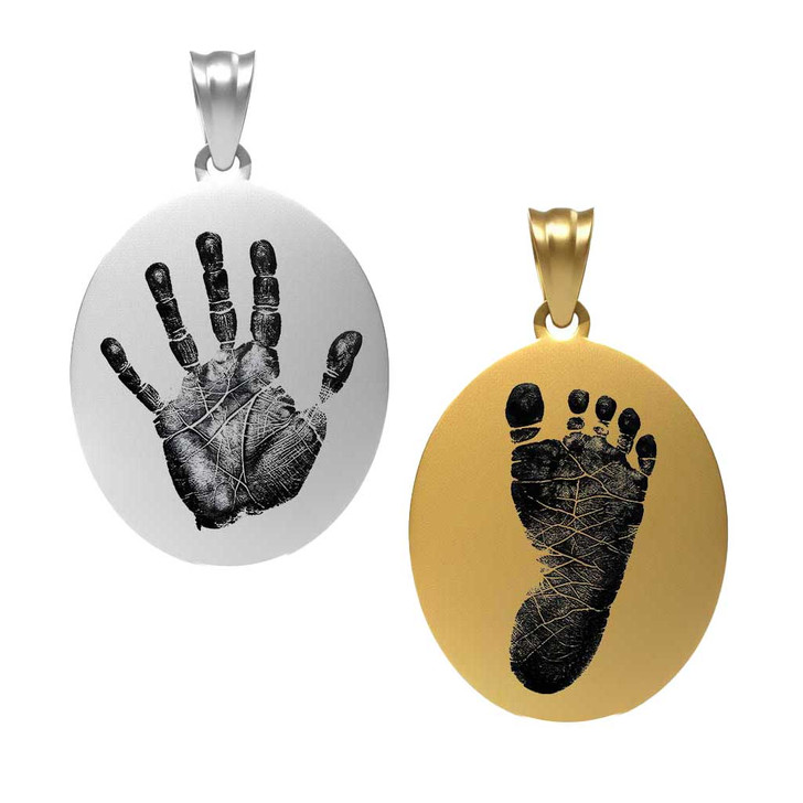 Oval Custom Hand Print / Foot Print Baby Infant Memorial Necklace