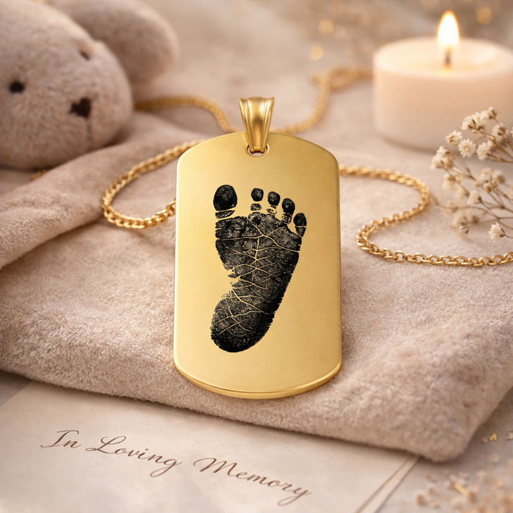 Dog Tag Custom Hand Print / Foot Print Baby Infant Memorial Necklace