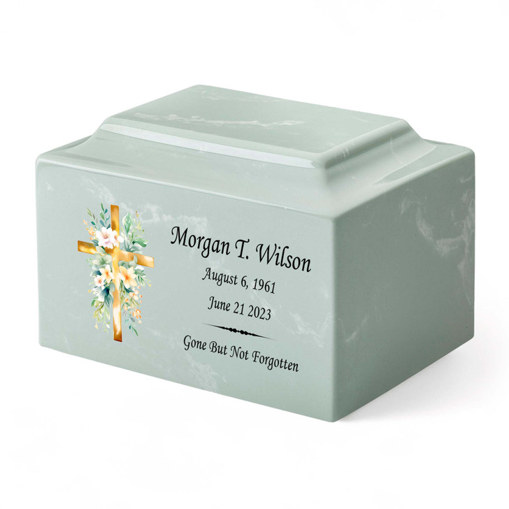 Floral Cross Watercolor Classic Cultured Marble Cremation Urn