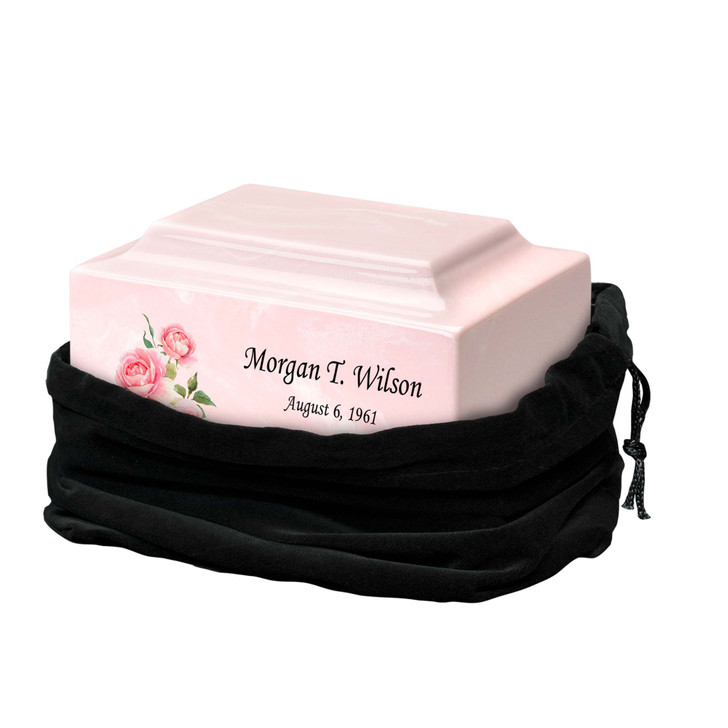 Pink Roses Watercolor Classic Cultured Marble Cremation Urn