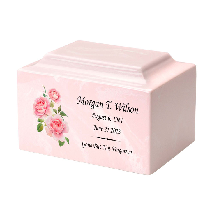 Pink Roses Watercolor Classic Cultured Marble Cremation Urn