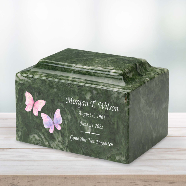 Two Butterflies Watercolor Classic Cultured Marble Cremation Urn
