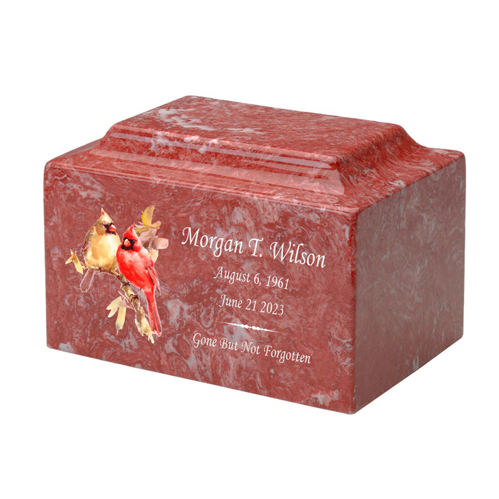 Two Cardinals Watercolor Classic Cultured Marble Cremation Urn