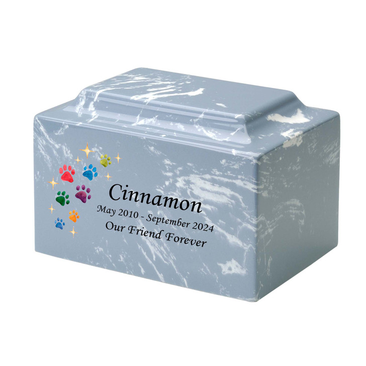 Rainbow Sparkle Paws Watercolor Pet Classic Cultured Marble Cremation Urn