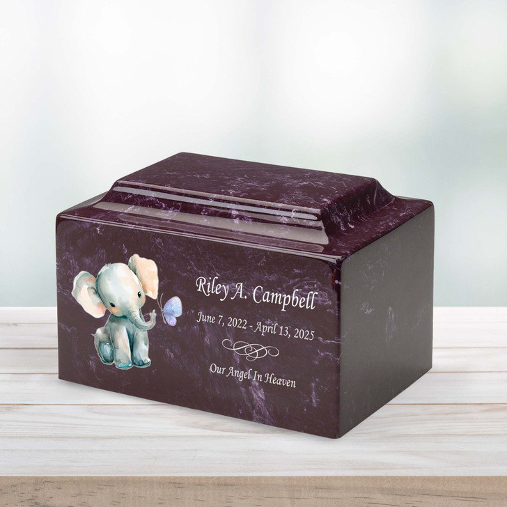 Baby Elephant Watercolor Baby Infant Child Watercolor Classic Cultured Marble Cremation Urn